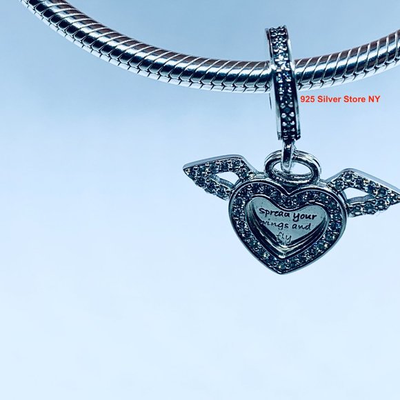 NEW Pandora HEART and ANGLE WINGS Dangle Charm - Picture 6 of 7